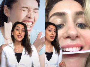'Shaving your teeth down with a nail filer is no good... it can cause major sensitivity': Professionals are warning against DIY dental work made popular by TikTokers. (TikTok/ Video Screenshots)