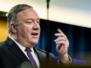 Secretary of State Mike Pompeo speaks during a news conference at the State Department, October 14, 2020, in Washington, DC. US Secretary of State Mike Pompeo on October 14, 2020 encouraged Saudi Arabia to recognize Israel, in what would be a massive boost for the Jewish state amid normalization by two other Gulf Arab kingdoms. Manuel Balce CENETA / POOL / AFP