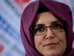 In this file photo Hatice Cengiz, Turkish fiancee of murdered Saudi journalist and dissident Jamal Khashoggi, gives a press conference on December 17, 2019 at the Foreign Press Association in Rome. Hatice Cengiz, the fiancee to late Washington Post columnist Jamal Khashoggi, filed suit in US district court on October 20, 2020 against Saudi Crown Prince Mohammed bin Salman for the journalist's grisly murder. Cengiz and a rights group founded by Khashoggi before his death filed the lawsuit in Washington, DC D