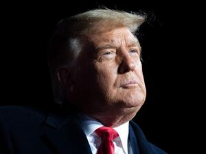 US President Donald Trump addresses supoorters during a Make America Great Again rally as he campaigns at Erie International Airport in Erie, Pennsylvania, October 20, 2020. SAUL LOEB / AFP
