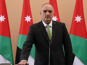 A handout picture released by the Jordanian Royal Palace on October 12, 2020, shows Bisher al-Khasawneh being sworn in as the new Prime Minister of Jordan, in the capital Amman. (YOUSEF ALLAN / JORDANIAN ROYAL PALACE / AFP)