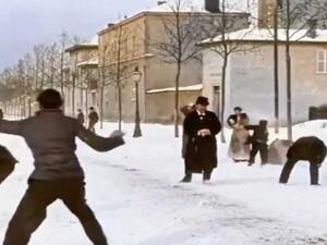 Snowball Fight (1896) Louis Lumière DeOldify AI Colorized  (youtube)