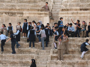 Jordan students visiting the antique Amphitheater in Amman, Jordan  (Shutterstock)	 Jordan students visiting the antique Amphitheater in Amman, Jordan  (Shutterstock)