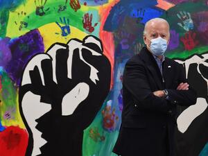 Democratic presidential candidate Joe Biden visits The Warehouse for teens by teens in Wilmington, Delaware on November 3, 2020. The US started voting Tuesday in an election amounting to a referendum on Donald Trump's uniquely brash and bruising presidency, which Democratic opponent and frontrunner Joe Biden urged Americans to end to restore "our democracy." Angela Weiss / AFP
