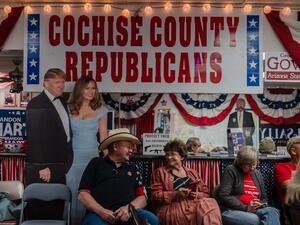 Supporters of US President Donald Trump watch the television to see the numbers coming in at the Cochise County Republican Headquarters in Sierra Vista, Arizona on November 3, 2020. ARIANA DREHSLER / AFP