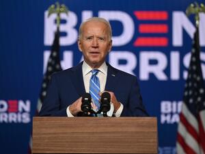 Democratic Presidential candidate Joe Biden speaks at the Chase Center in Wilmington, Delaware, on November 4, 2020. President Donald Trump and Democratic challenger Joe Biden are squaring off for what could be a legal battle for the White House, running neck-and-neck in the electoral vote count, and several battleground states still in play on November 4. JIM WATSON / AFP