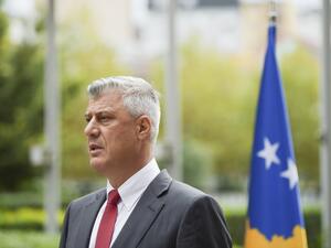 Kosovo President Hashim Thaci speaks during a press conference in Pristina after he resigned to face a war crimes court in The Hague, which confirmed an indictment against him dating back to Kosovo's 1990s conflict with Serbia, on November 5, 2020. Armend NIMANI / AFP Kosovo President Hashim Thaci speaks during a press conference in Pristina after he resigned to face a war crimes court in The Hague, which confirmed an indictment against him dating back to Kosovo's 1990s conflict with Serbia, on November 5, 2020. Armend NIMANI / AFP