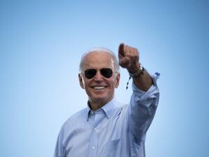 In this file photo taken on October 29, 2020 Democratic Presidential candidate and former US Vice President Joe Biden gestures prior to delivering remarks at a Drive-in event in Coconut Creek, Florida. Joe Biden has won the US presidency over Donald Trump, TV networks projected on November 7, 2020, a victory sealed after the Democrat claimed several key battleground states won by the Republican incumbent in 2016. CNN, NBC News and CBS News called the race in his favor, after projecting he had won the decisi