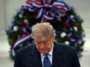 US President Donald Trump leaves after placing a wreath at the Tomb of the Unknown Soldier on Veterans Day at Arlington National Cemetery in Arlington, Virginia, on November 11, 2020. Brendan Smialowski / AFP