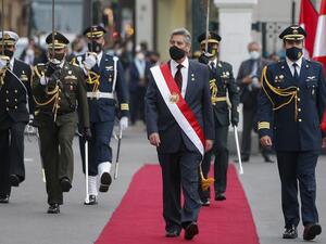 Sagasti, a 76-year-old former World Bank official was sworn in at a special session of Congress as the South American country's new president becoming Peru's third in a rollercoaster week of political upheaval and the fourth in a four-year span.  Luka GONZALES / AFP