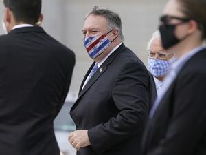 US Secretary of State Mike Pompeo prepares to board a plane at Ben Gurion Airport near Tel Aviv on November 20, 2020. US Secretary of State Mike Pompeo became the first top American diplomat to visit a West Bank Jewish settlement and the Golan Heights, cementing Donald Trump's strongly pro-Israel legacy. Patrick Semansky / POOL / AFP