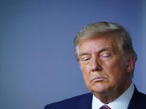 US President Donald Trump looks down during an event on lowering prescription drug prices in the Brady Briefing Room of the White House in Washington, DC on November 20, 2020. MANDEL NGAN / AFP