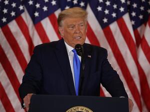U.S. President Donald Trump speaks on election night in the East Room of the White House in the early morning hours of November 04, 2020 in Washington, DC. Trump spoke shortly after 2am with the presidential race against Democratic presidential nominee Joe Biden still too close to call. Chip Somodevilla/Getty Images/AFP CHIP SOMODEVILLA / GETTY IMAGES NORTH AMERICA / Getty Images via AFP