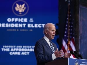U.S. President-elect Joe Biden addresses the media about the Trump Administration’s lawsuit to overturn the Affordable Care Act on November 10, 2020 at the Queen Theater in Wilmington, Delaware. (AFP/File)
