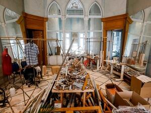 A view of destruction at the Maison Rabih Kayrouz, housed in the 19th-century Dagher Palace in the Gemmayzeh district, in the wake of the Beirut Port blast. (AFP / Marwan Tahtah)