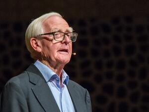 In this file photo taken on October 15, 2017 British author John le Carre (David John Moore Cornwell) gives a speech in Hamburg at the Elbphilharmonie, where he presented his new book "A Legacy Of Spies". John Le Carre, the British writer best known for his Cold War espionage novels "Tinker, Tailor, Soldier, Spy" and "The Spy Who Came In From The Cold", has died aged 89, his agent said on December 13, 2020. Daniel Bockwoldt / dpa / AFP