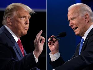 This combination of file pictures created on October 22, 2020 shows US President Donald Trump (L) and Democratic Presidential candidate and former US Vice President Joe Biden during the final presidential debate at Belmont University in Nashville, Tennessee, on October 22, 2020. AFP