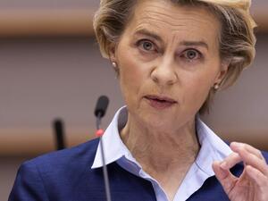 President of Commission Ursula von der Leyen delivers a speech at European Parliament, in Brussels, on December 16, 2020. JOHN THYS / AFP