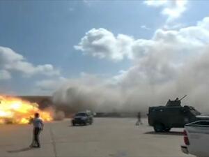 A video grab shows the moment an ordnance hit the airport in the southern Yemeni port city of Aden on December 30, 2020, shortly after the arrival of a plane carrying members of a new unity government. Explosions rocked Yemen's Aden airport on Wednesday shortly after the arrival of a plane carrying members of a new unity government, an AFP correspondent at the scene said. "At least two explosions were heard as the cabinet members were leaving the aircraft," the correspondent said. Yemen's internationally re