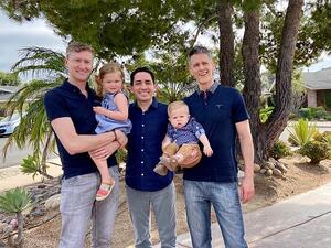 Ian Jenkins (right) from San Diego is in relationship with two other men - Alan Mayfield (centre) and Jeremy Allen Hodges (right). They have 2 children, Piper, 3, and Parker, 14-months, together (Facebook)