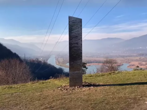 A metal monolith identical to the one recently found in #Utah has just appeared on a hillside in Romania. (Twitter)