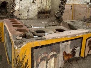 The newly unearthed thermopolium, a sort of ancient 'fast food' counter, in Pompeii. (Twitter)