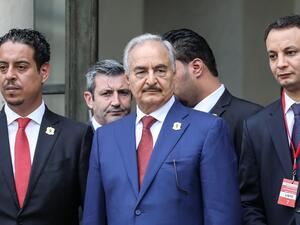 Libya Chief of Staff, Marshall Khalifa Haftar (C) in Paris, France on 29 May 2018 [LUDOVIC MARIN/AFP/Getty Images]