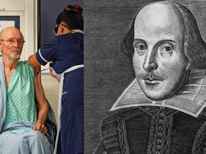 The second patient in the world to receive the approved coronavirus jab is an 81-year-old man from Warwickshire called William Shakespeare. (AFP and Twitter)