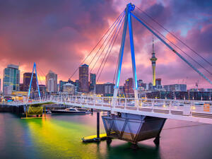 Auckland. Cityscape image of Auckland skyline, New Zealand during sunrise.  (Shutterstock)