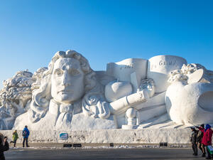 Isaac Newton inspired Snow sculpture in the 27th China Harbin Sun Island International Snow Sculpture Art Expo. (Shutterstock/ File Photo)