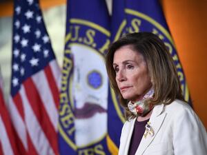 In this file photo taken on August 6, 2020 US Speaker of the House Nancy Pelosi, Democrat of California, holds her weekly news conference at the US Capitol in Washington, DC,. Vandals have targeted the homes of Republican Senate leader Mitch McConnell and Democrat Speaker of the House Nancy Pelosi with graffiti, fake blood and a pig's head, US media said on January 2, 2021. Mandel NGAN / AFP