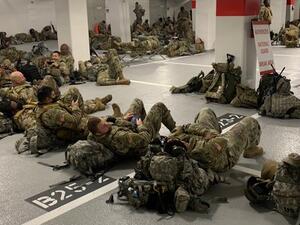 US National Guard who were forced to rest in a garage (Twitter)