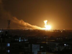 An Israel airstrike at Rafah in the southern Gaza Strip early on Sunday. Rocket fire from Islamic Jihad prompted a second round of strikes, in Syria and Gaza. Photograph: Said Khatib/AFP via Getty Images
