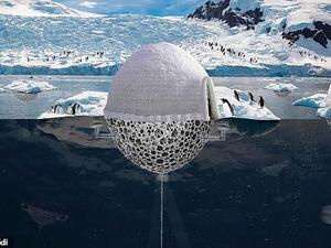 An Iranian architect shared a design that protects endangered penguins and stops the melting of polar ice in Antarctica. The concept is a two-part system that uses igloos both above the ground and under the water. (Sajjad Navidi)