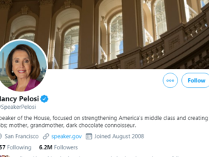 Spicer took a screengrab of Pelosi's bio and circled the offending words, writing: 'Ut oh. Nancy Pelosi's twitter bio is in violation of her new House rules that prohibit gender specific terms'. (Twitter)