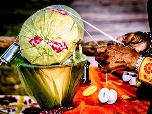 Women in the UAE created handicrafts in the past by spinning and weaving to produce clothes, carpets, etc. Photographed at Sheikh Zayed Heritage Festival, Abu Dhabi, UAE  (Shutterstock)