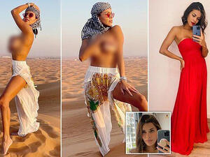 Luana, who was wearing only white cut-out trousers and a headscarf, claims she didn't 'mean to embarrass anyone' and covered her breasts with her hands to avoid causing offence