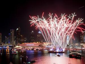 General view of a fireworks display in preparation of Super Bowl LV on February 06, 2021 in Tampa, Florida. Douglas P. DeFelice/Getty Images/AFP Douglas P. DeFelice / GETTY IMAGES NORTH AMERICA / Getty Images via AFP