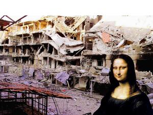 The photomontage piece of Azzam reveals an artistic shiver with destruction 