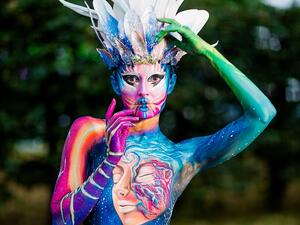 World Bodypainting Fest8val Team Kategorie Team Gesine Marwedel & Michael Mejia Model Corinne Koch Pain: Cameleon Foto: Thomas Petter (Instagram)