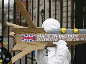 Protester against UK arms sales to Saudia Arabia 