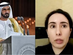 (L)ruler Sheikh Mohammed bin Rashid Al-Maktoum (AFP) and (R) Princess Latifa. (BBC Video Screenshot)