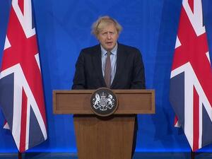 Boris Johnson gives a press conference in a new-look 