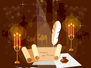 Ancient scroll paper in mystic bright light 