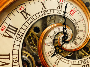 Golden yellow antique old clock 