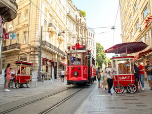 Nostalgic Red Tram in Taksim's Istiklal Street