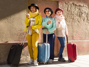 three elderly female tourists