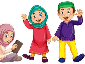 Muslim grown up and children doing things