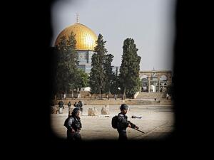 Israeli security forces amid clashes with Palestinians at Jerusalem's Al-Aqsa mosque compound on May 10, 2021, as a planned march marking Israel's 1967 takeover of the holy city threatened to further inflame tensions