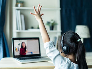 young girl student learning virtual 